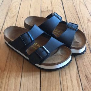 Platform Birkenstocks Arizona style. Worn once!